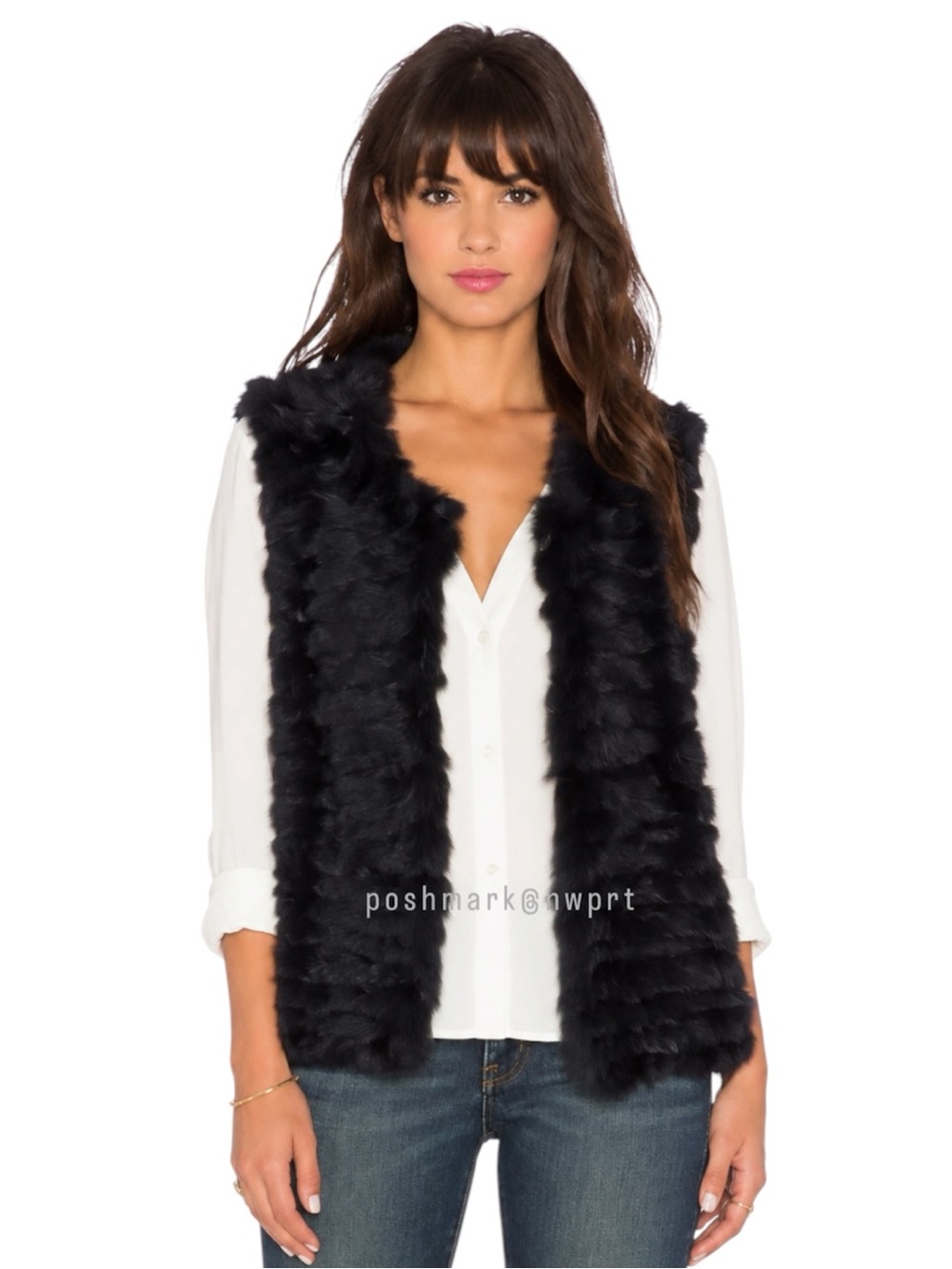 JOIE 🐰 Black Rabbit Fur Vest Knit Cardigan Sweater Jacket XS